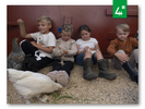 Barn som koser med høner, foto: Sarah Hvidsten Kristiansen