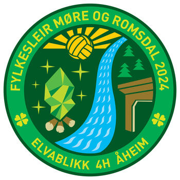 Logo til leir, elv, gapahuk og sol